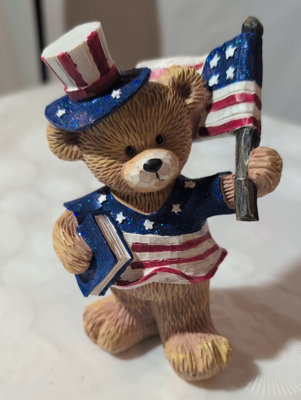 Patriotic Teddy Bear Figurine - Red White Blue Home Party Decor